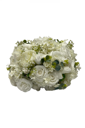 BOULE DE FLEURS BLANCHE FEUILLUE 60CM