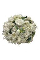 BOULE DE FLEURS BLANCHE FEUILLE 80CM