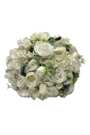 BOULE DE FLEURS BLANCHE FEUILLE 80CM