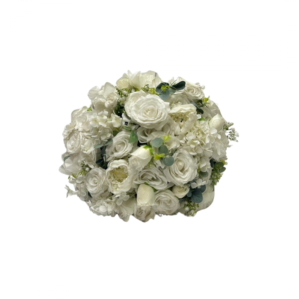 BOULE DE FLEURS BLANCHE FEUILLE 80CM