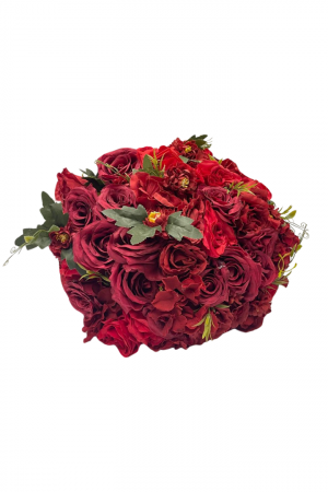 BOULE DE FLEURS ROUGE FEUILLE 60CM