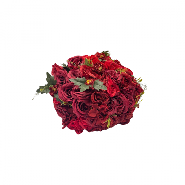 BOULE DE FLEURS ROUGE FEUILLE 60CM