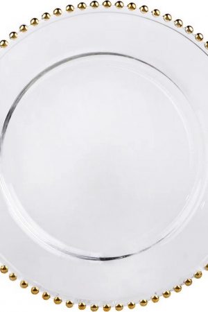 ASSIETTE TRANSPARENTE PERLE OR